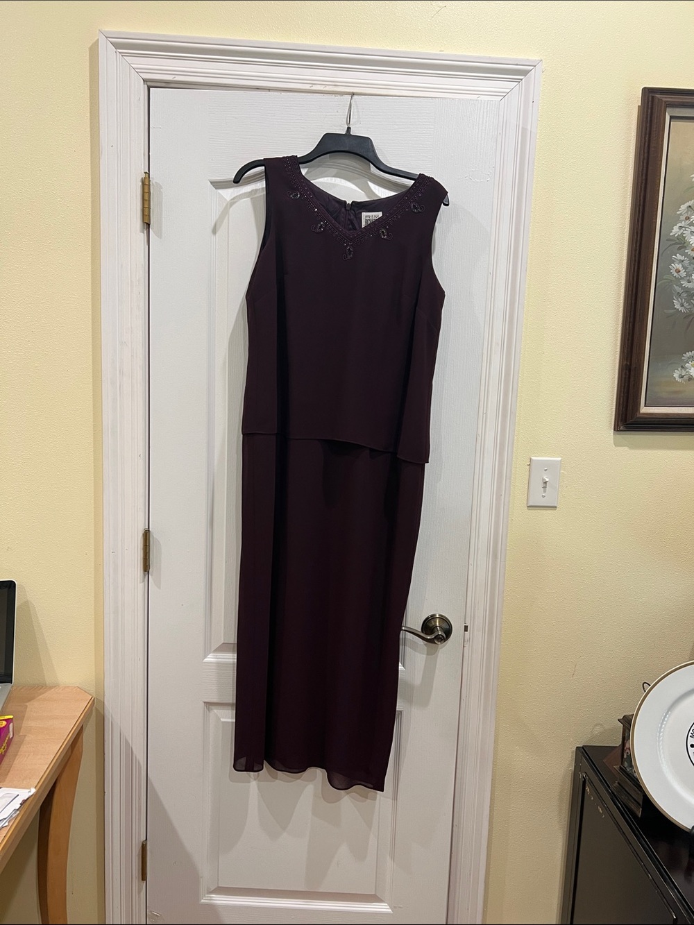Sleeveless Embellished Plum Evening Dress